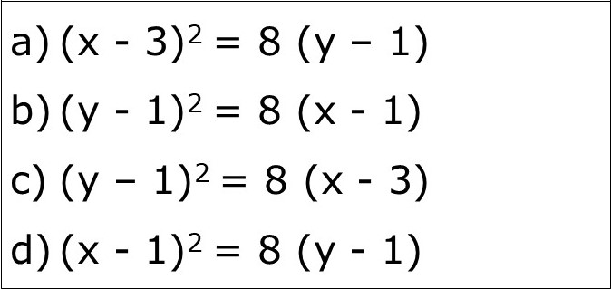 The equation of the parabola with its vertex at
(1,1) and focus at (3,1), is
